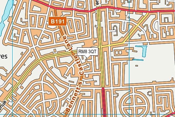 RM8 3QT map - OS VectorMap District (Ordnance Survey)