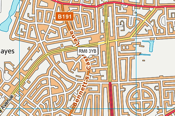 RM8 3YB map - OS VectorMap District (Ordnance Survey)