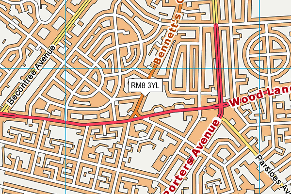 RM8 3YL map - OS VectorMap District (Ordnance Survey)