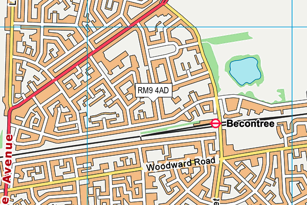 RM9 4AD map - OS VectorMap District (Ordnance Survey)