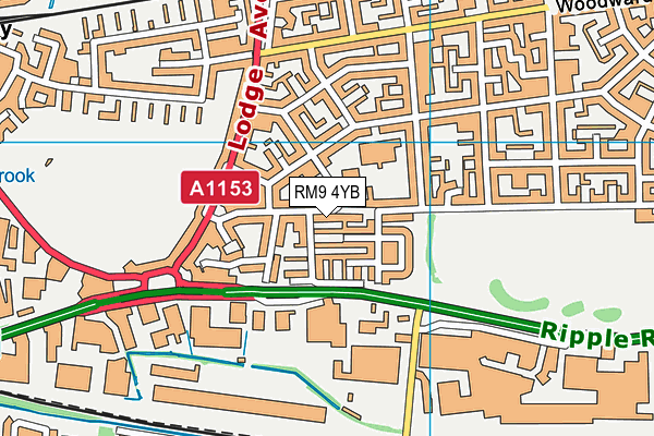 RM9 4YB map - OS VectorMap District (Ordnance Survey)