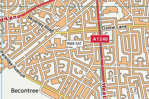 RM9 5AT map - OS VectorMap District (Ordnance Survey)