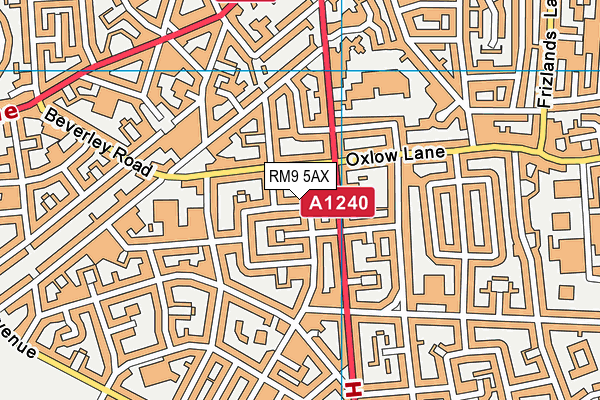 RM9 5AX map - OS VectorMap District (Ordnance Survey)