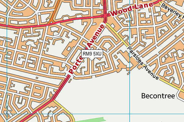 RM9 5XU map - OS VectorMap District (Ordnance Survey)