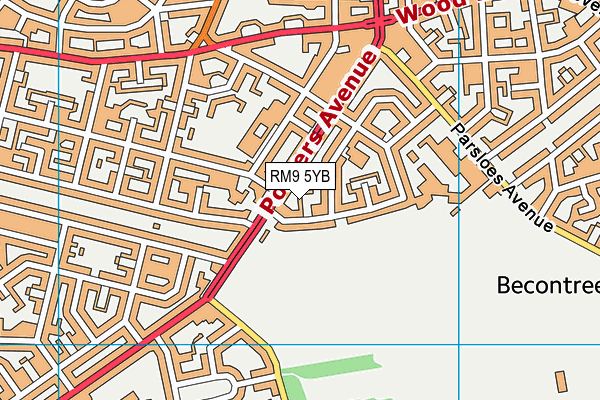 RM9 5YB map - OS VectorMap District (Ordnance Survey)
