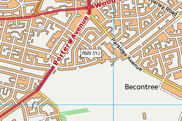 RM9 5YJ map - OS VectorMap District (Ordnance Survey)