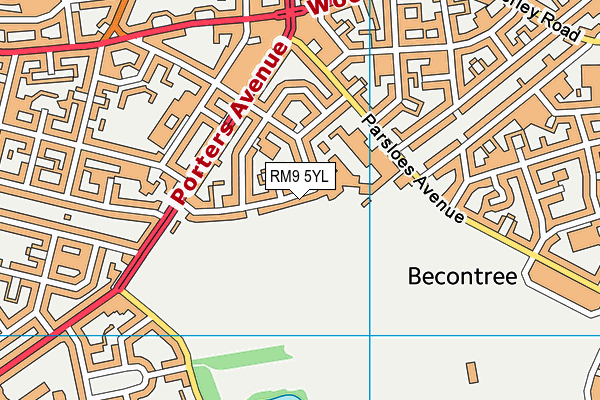 RM9 5YL map - OS VectorMap District (Ordnance Survey)