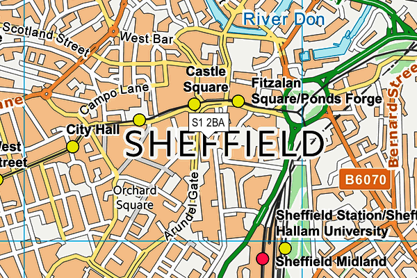 S1 2BA map - OS VectorMap District (Ordnance Survey)