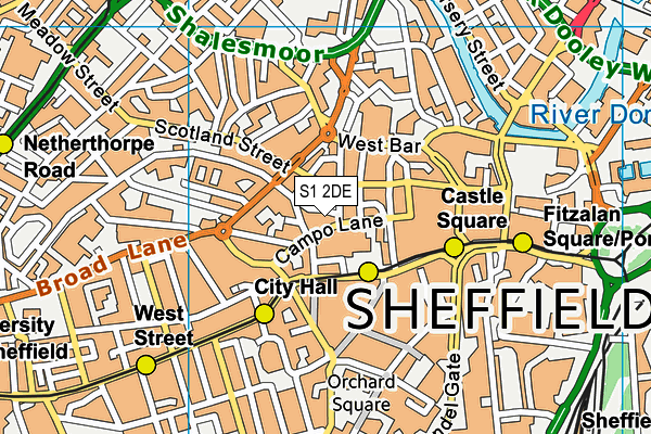 S1 2DE map - OS VectorMap District (Ordnance Survey)