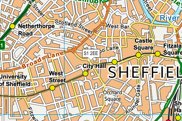 S1 2EE map - OS VectorMap District (Ordnance Survey)