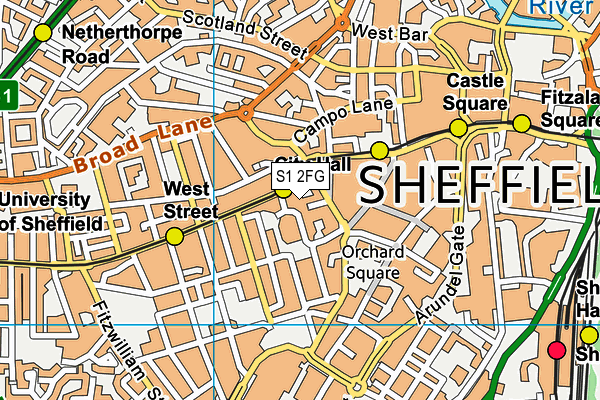 S1 2FG map - OS VectorMap District (Ordnance Survey)