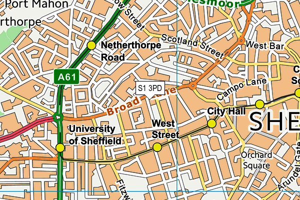 S1 3PD map - OS VectorMap District (Ordnance Survey)