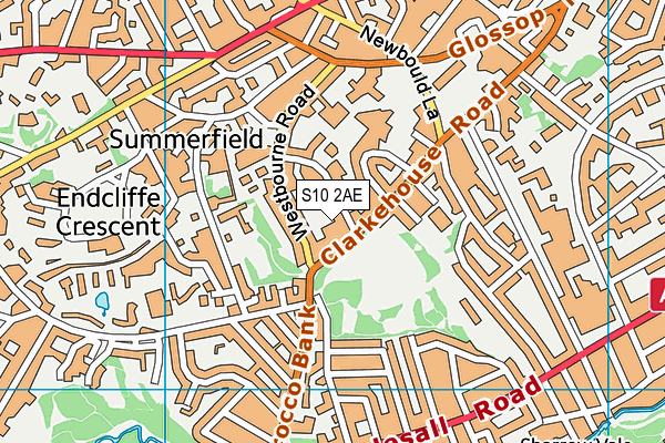 S10 2AE map - OS VectorMap District (Ordnance Survey)