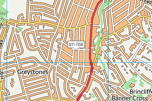 S11 7GS map - OS VectorMap District (Ordnance Survey)