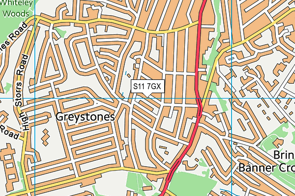 S11 7GX map - OS VectorMap District (Ordnance Survey)