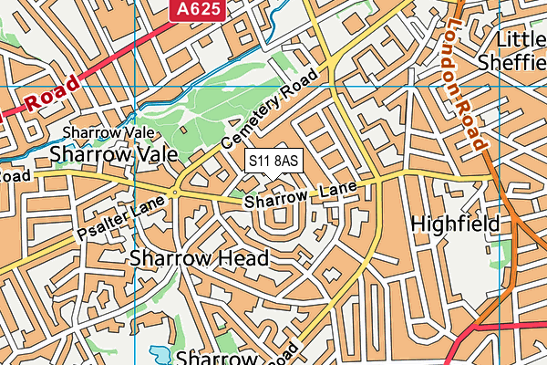 S11 8AS map - OS VectorMap District (Ordnance Survey)