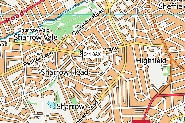 S11 8AX map - OS VectorMap District (Ordnance Survey)