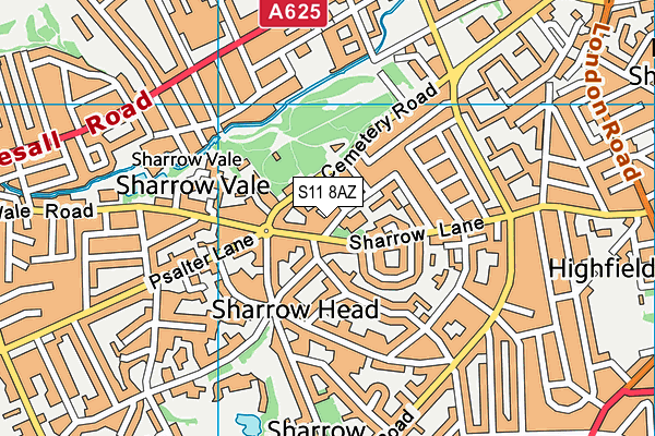 S11 8AZ map - OS VectorMap District (Ordnance Survey)