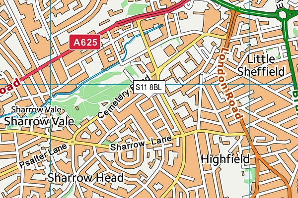 S11 8BL map - OS VectorMap District (Ordnance Survey)