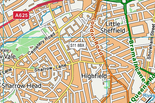 S11 8BX map - OS VectorMap District (Ordnance Survey)