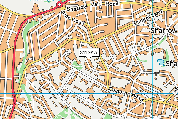 S11 9AW map - OS VectorMap District (Ordnance Survey)