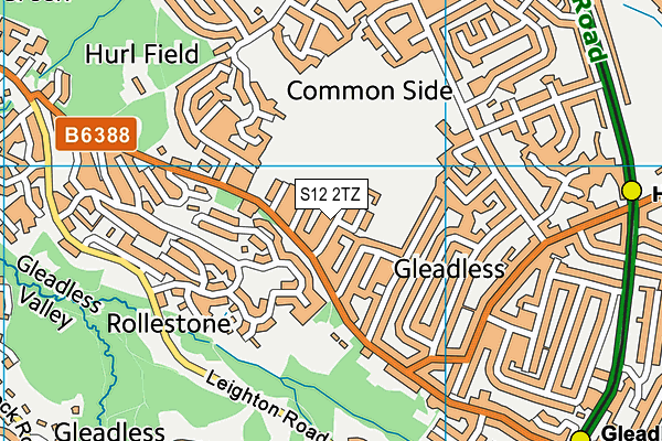 S12 2TZ map - OS VectorMap District (Ordnance Survey)