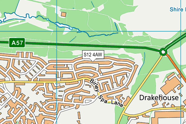 S12 4AW map - OS VectorMap District (Ordnance Survey)