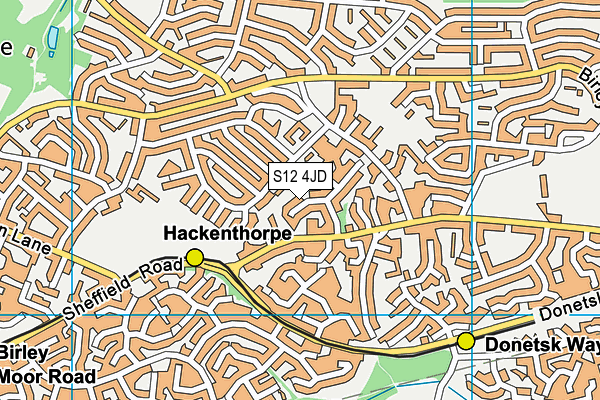 S12 4JD map - OS VectorMap District (Ordnance Survey)