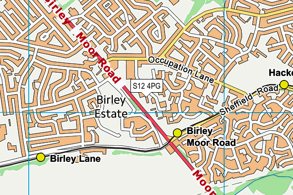 S12 4PG map - OS VectorMap District (Ordnance Survey)