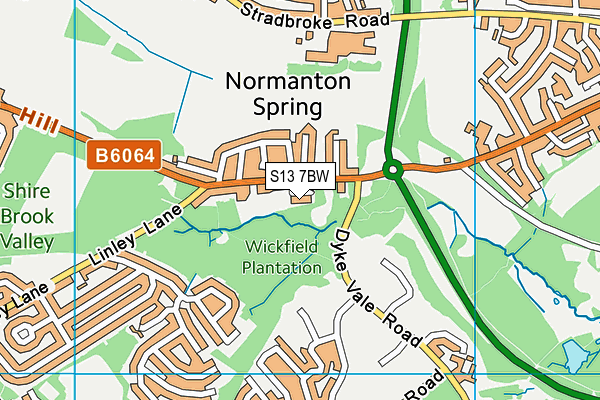 S13 7BW map - OS VectorMap District (Ordnance Survey)
