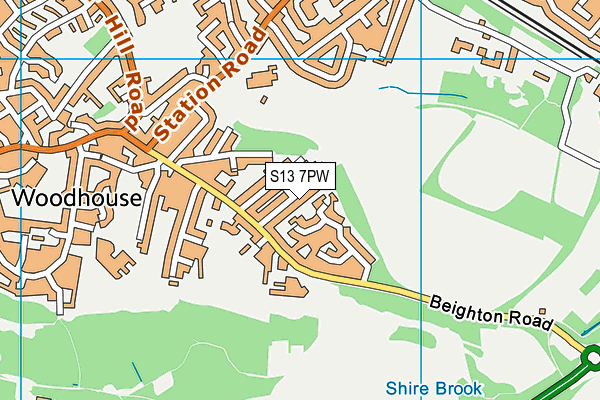 S13 7PW map - OS VectorMap District (Ordnance Survey)