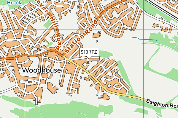 S13 7PZ map - OS VectorMap District (Ordnance Survey)