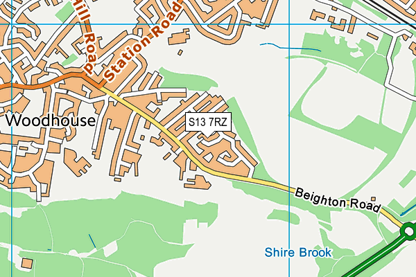 S13 7RZ map - OS VectorMap District (Ordnance Survey)