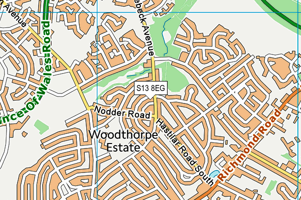 S13 8EG map - OS VectorMap District (Ordnance Survey)