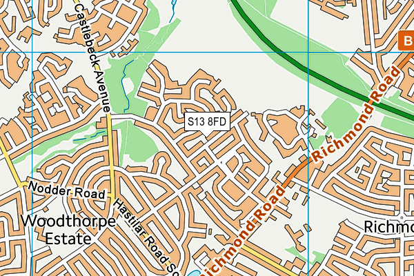 S13 8FD map - OS VectorMap District (Ordnance Survey)