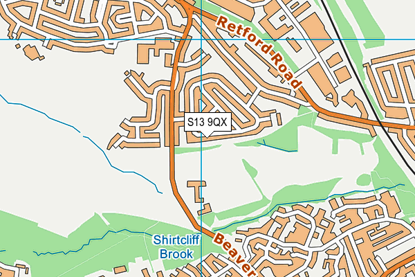 S13 9QX map - OS VectorMap District (Ordnance Survey)