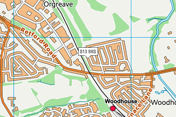 S13 9XS map - OS VectorMap District (Ordnance Survey)