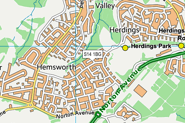 S14 1BG map - OS VectorMap District (Ordnance Survey)