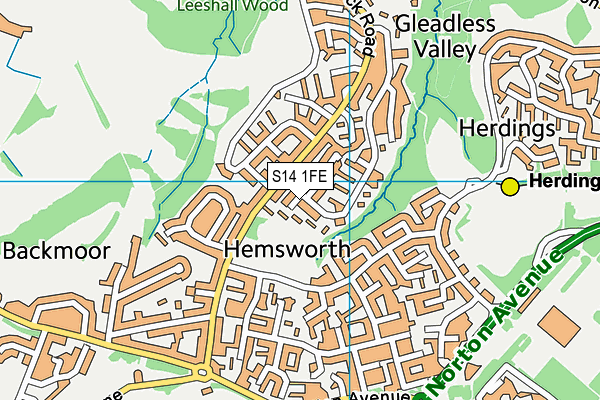 S14 1FE map - OS VectorMap District (Ordnance Survey)