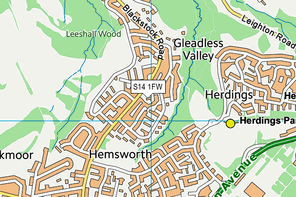 S14 1FW map - OS VectorMap District (Ordnance Survey)