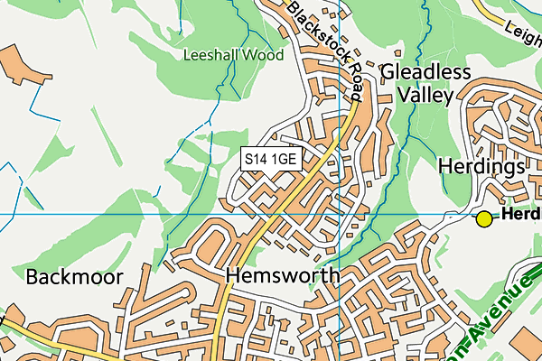 S14 1GE map - OS VectorMap District (Ordnance Survey)