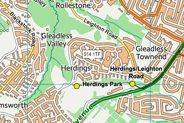 S14 1TF map - OS VectorMap District (Ordnance Survey)