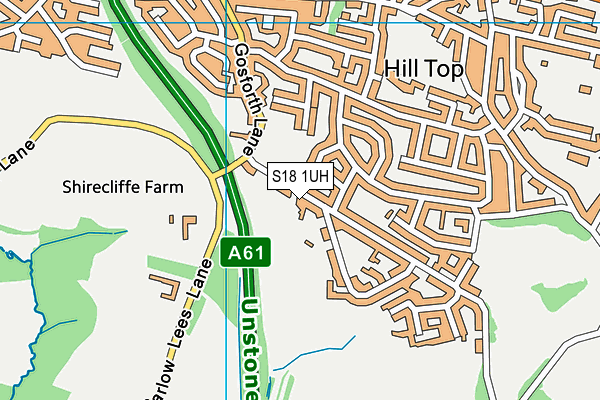 Hilltop Road Recreation Ground map (S18 1UH) - OS VectorMap District (Ordnance Survey)