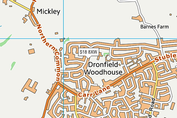 S18 8XW map - OS VectorMap District (Ordnance Survey)