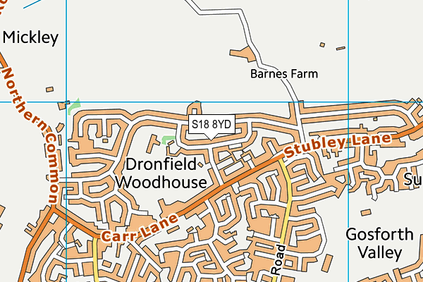 S18 8YD map - OS VectorMap District (Ordnance Survey)