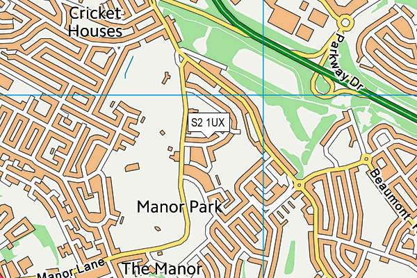 S2 1UX map - OS VectorMap District (Ordnance Survey)