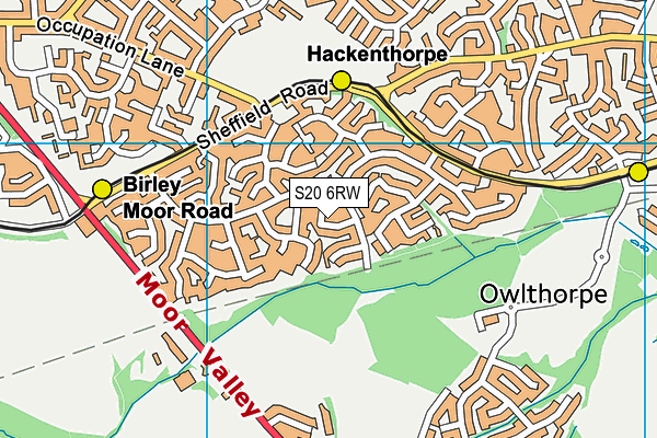 S20 6RW map - OS VectorMap District (Ordnance Survey)