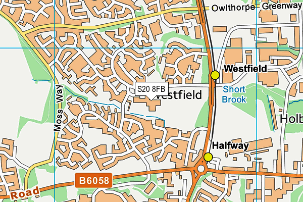 Shortbrook Primary School map (S20 8FB) - OS VectorMap District (Ordnance Survey)