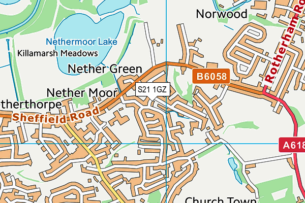 S21 1GZ map - OS VectorMap District (Ordnance Survey)