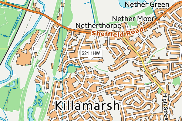 S21 1HW map - OS VectorMap District (Ordnance Survey)